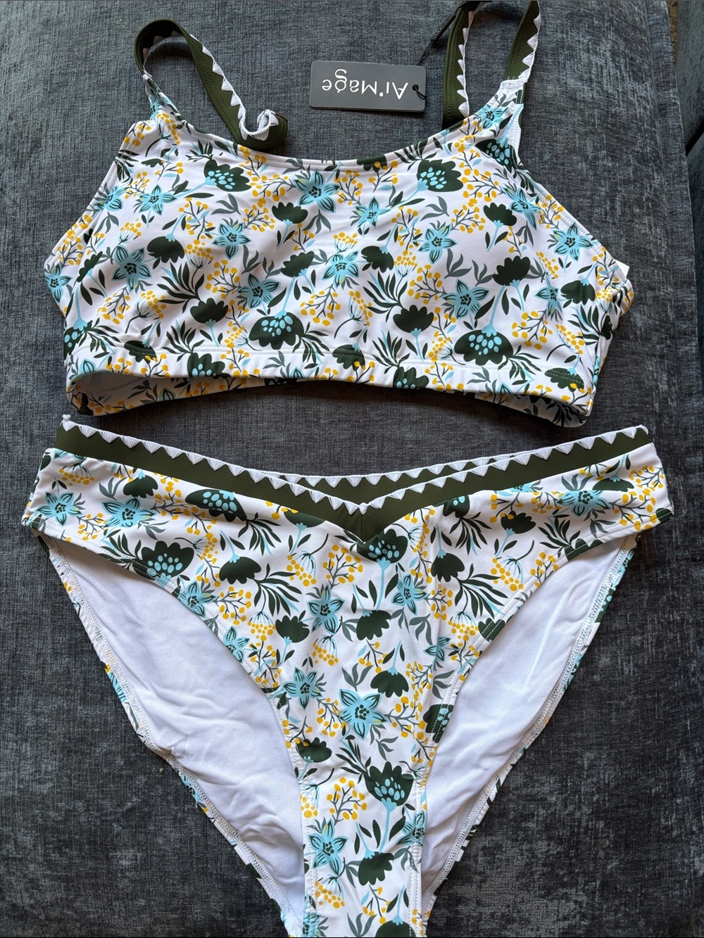 Womens' Green Floral Two-Piece Swim Set
